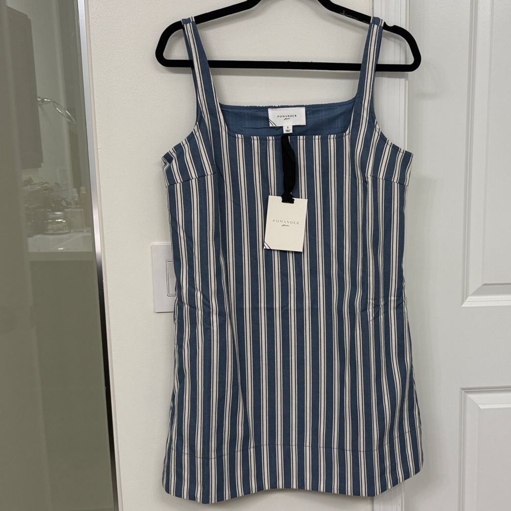 Pomander Place Blue and White Striped Sleeveless Dress